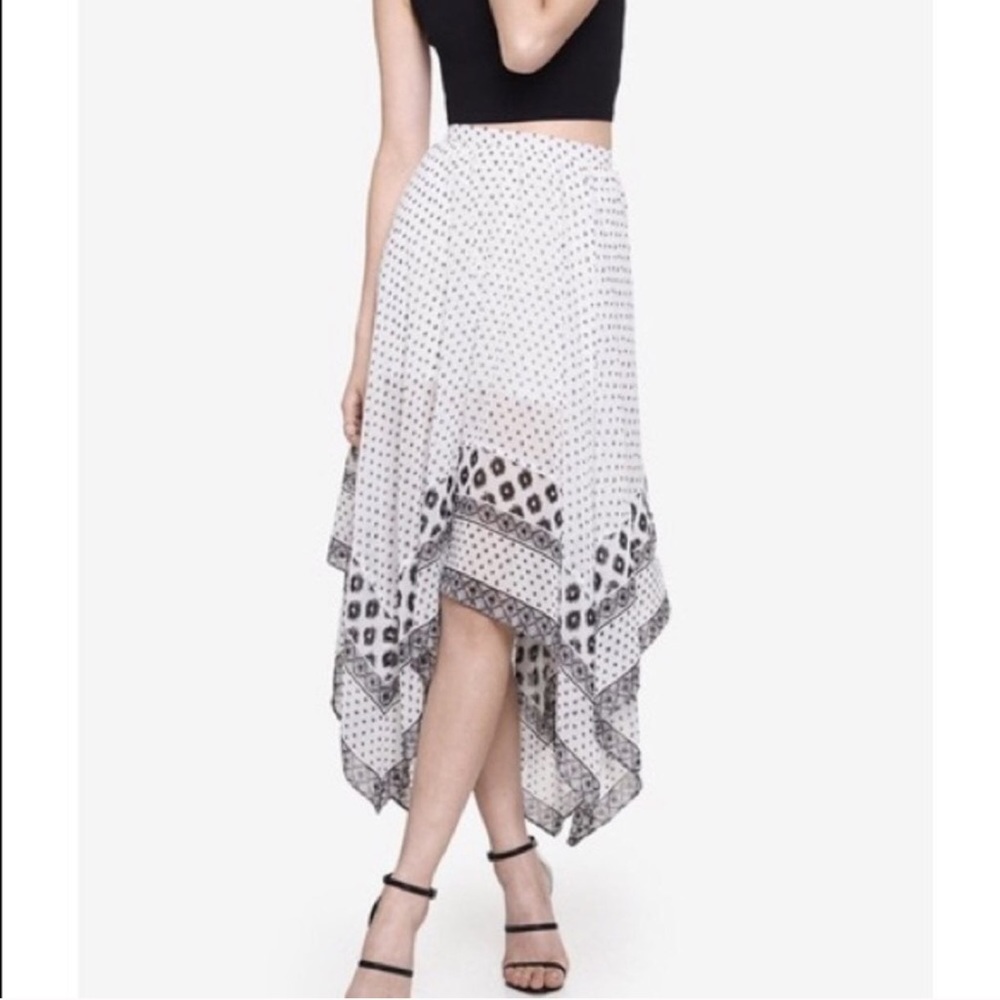 Express Handkerchief Hem Mix Print Skirt